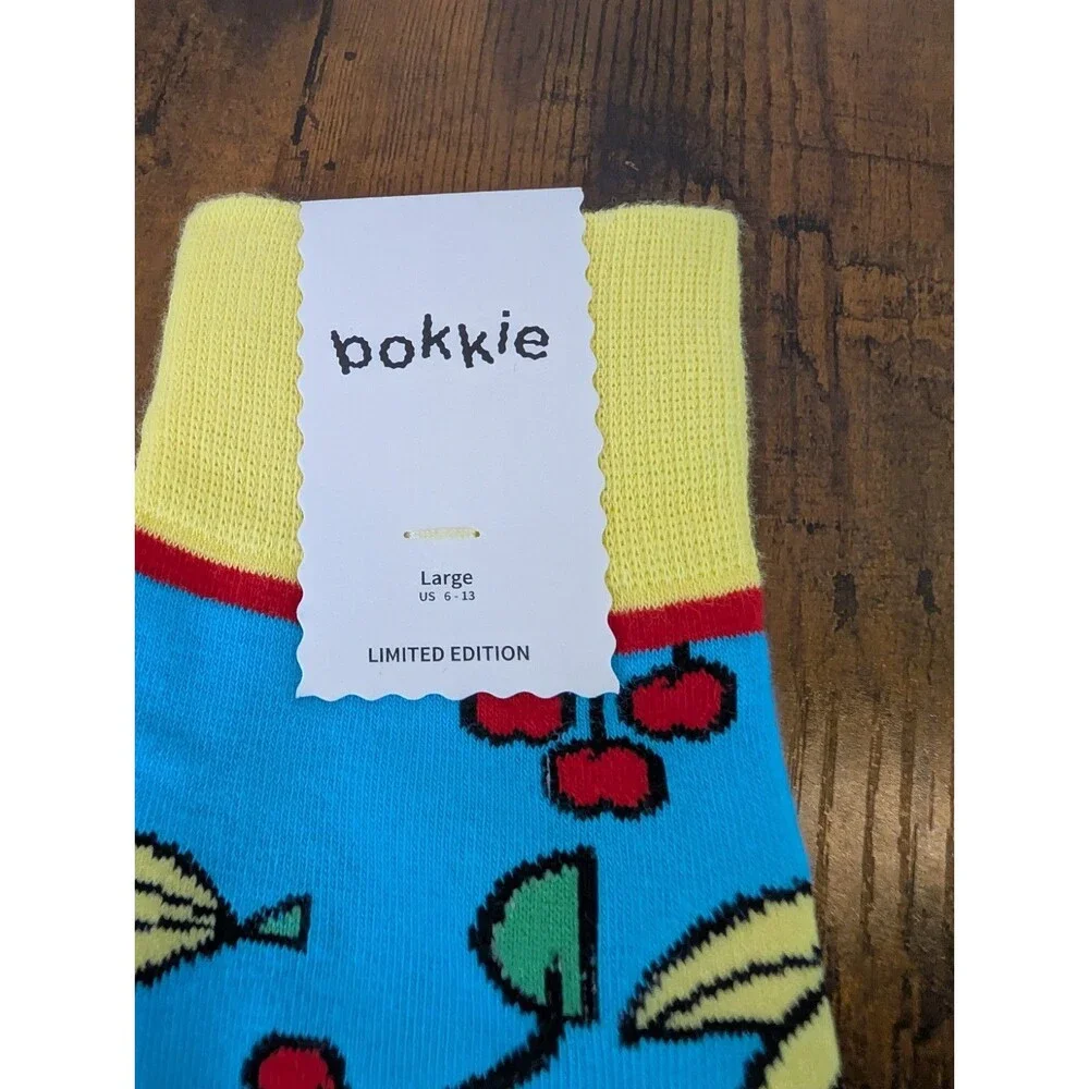 Bokkie Novelty Crew Socks Large Fruit Bananas Cherries Limited Edition NWT New